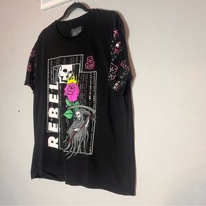Fresh Laundry Rebel T-Shirt Grim Reaper Skulls Rose Black Pink Size XL Mens